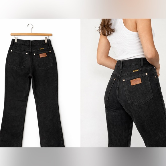 Wrangler Denim - Vintage Lady Wrangler Black High Waisted Jeans 28/4 Straight Leg Western USA